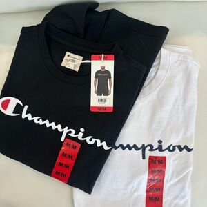 NWT’s 2 men’s Champion Tees with Logo (1 black, 1 white)